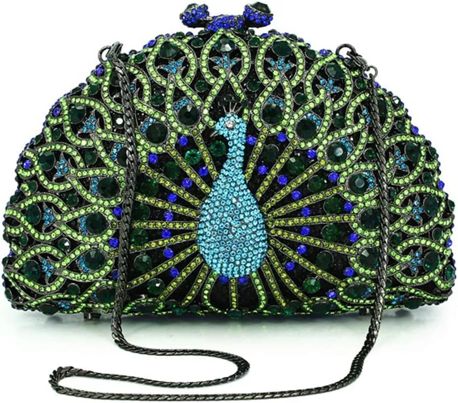 Ladies Crystal Handbag Wedding Evening-Bag Chain Luxury Women Clutch-Purse Peacock