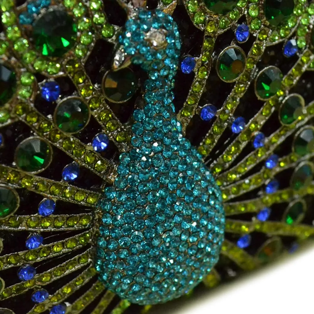 Ladies Crystal Handbag Wedding Evening-Bag Chain Luxury Women Clutch-Purse Peacock