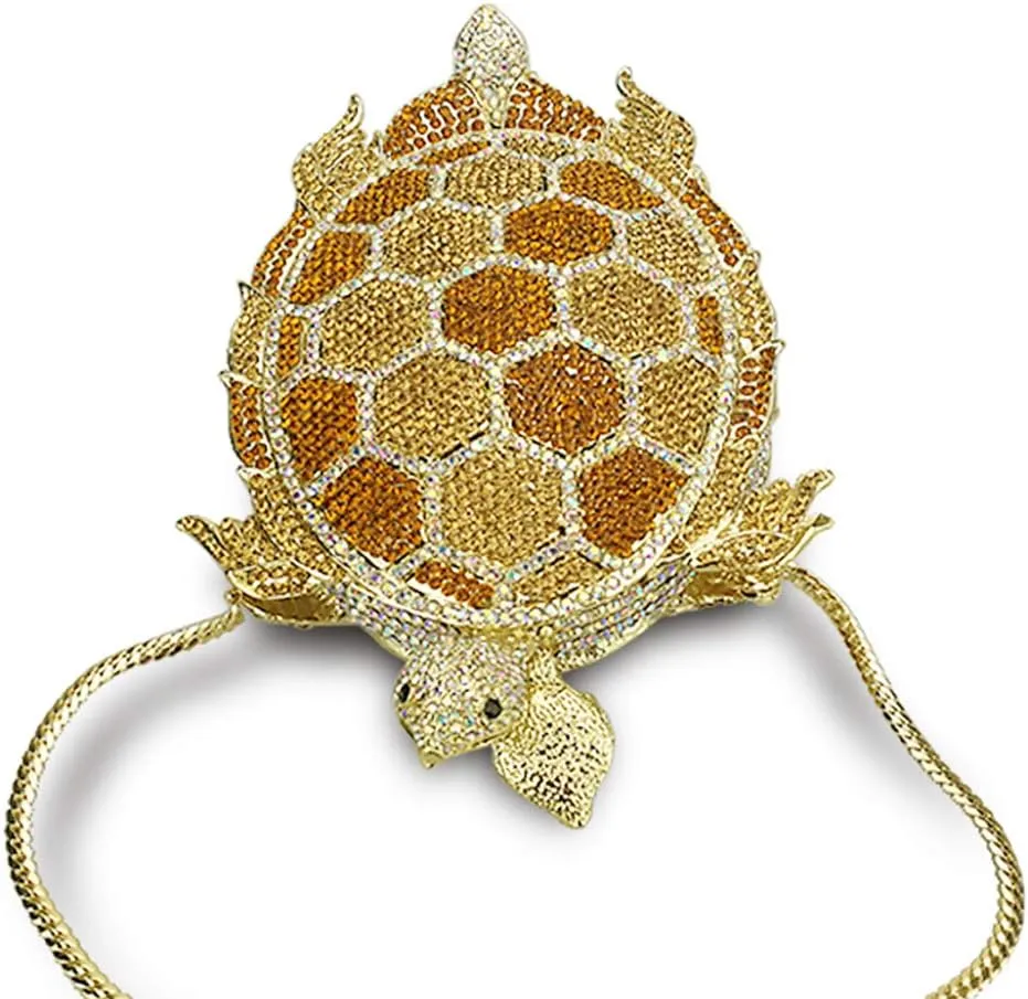 Ladies Diamond Clutch-Purse Chain Wedding Women Evening-Bag Rhinestone Luxury-Handbag Turtle