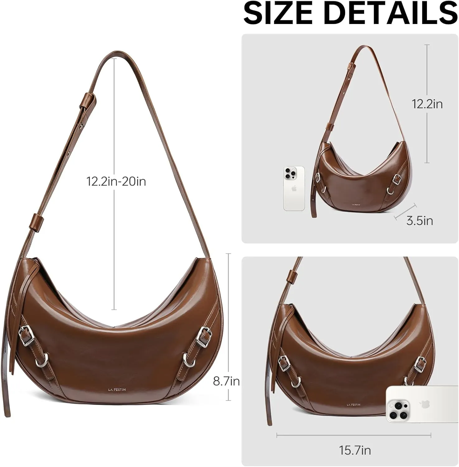 LA'FESTIN Leather Tote Bag For Women, Large Size Hobo Shoulder Purse With Adjustable Strap, Zipper Close Crossbody Bag