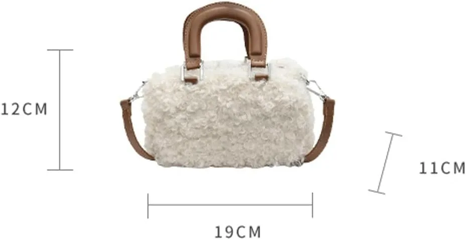 Lamb Wool Crossbody Handbags for Women Fuzzy Purses for Women Vintage Boston Bag Satchel Purse Shoulder Bag Hobo Bag