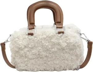 Lamb Wool Crossbody Handbags for Women Fuzzy Purses for Women Vintage Boston Bag Satchel Purse Shoulder Bag Hobo Bag