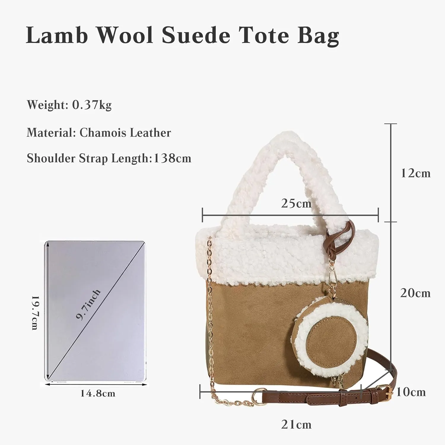 Lamb Wool Shoulder Bag for Women - Small Suede Tote Handbag - Soft Plush Fluffy Crossbody Top Handle Bag 2pcs Set