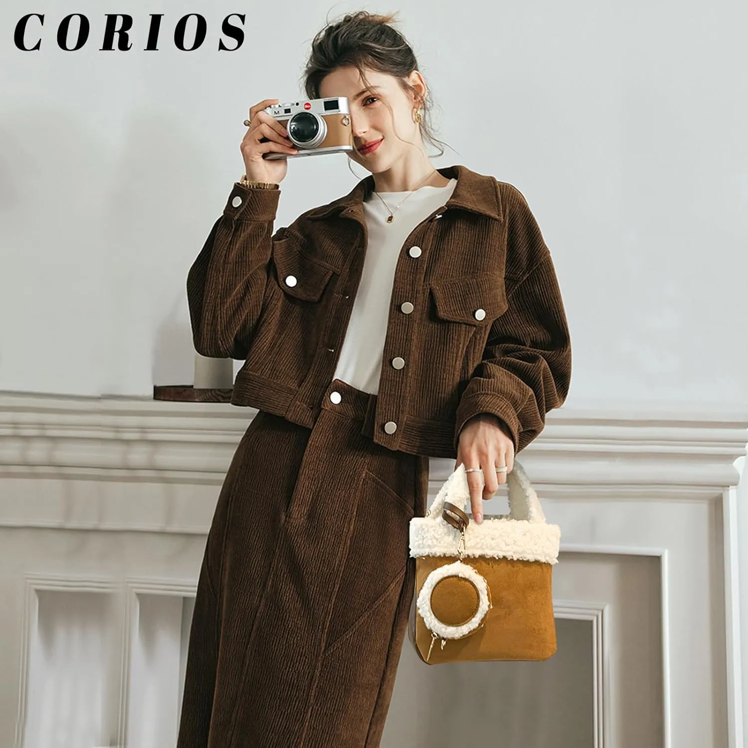 Lamb Wool Shoulder Bag for Women - Small Suede Tote Handbag - Soft Plush Fluffy Crossbody Top Handle Bag 2pcs Set