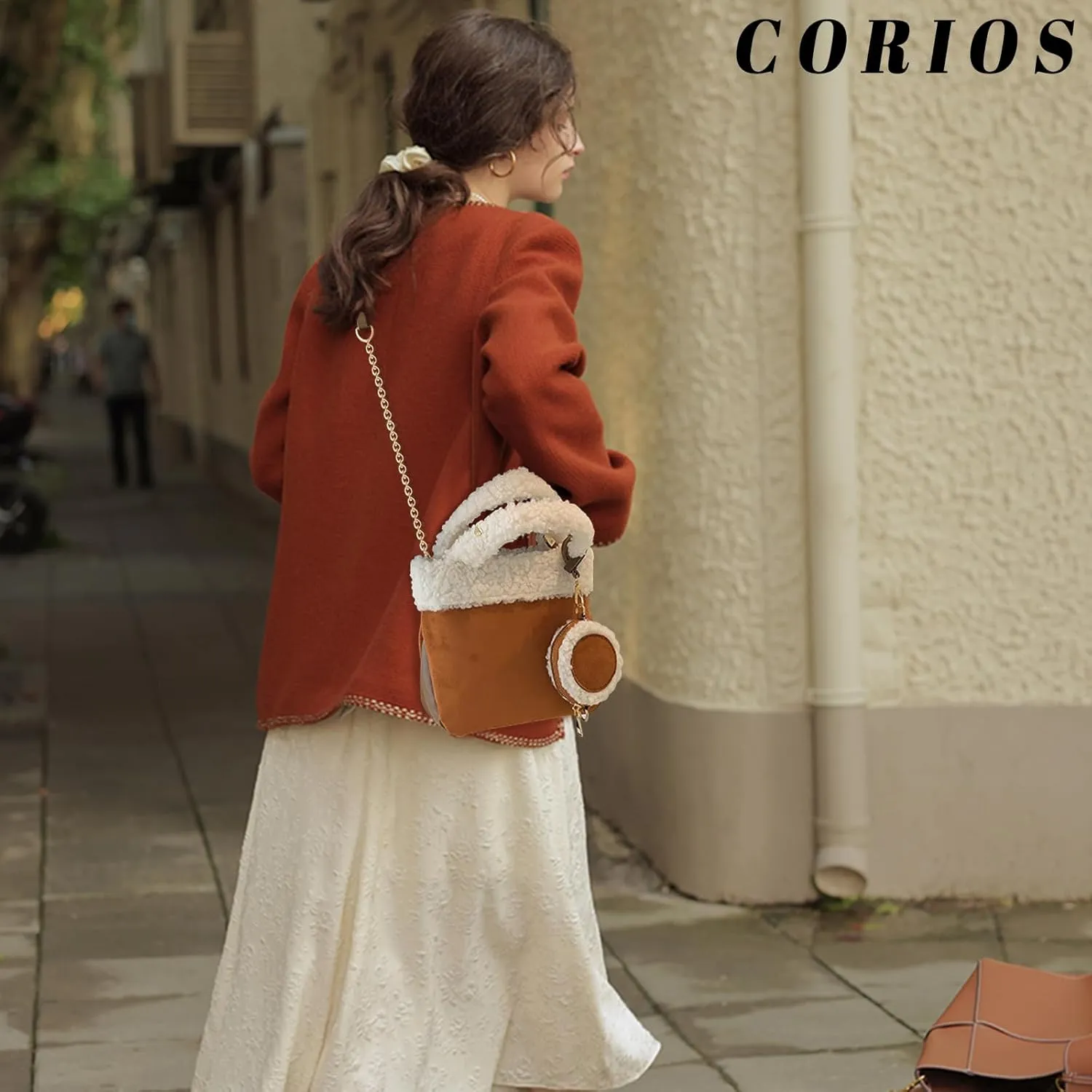 Lamb Wool Shoulder Bag for Women - Small Suede Tote Handbag - Soft Plush Fluffy Crossbody Top Handle Bag 2pcs Set