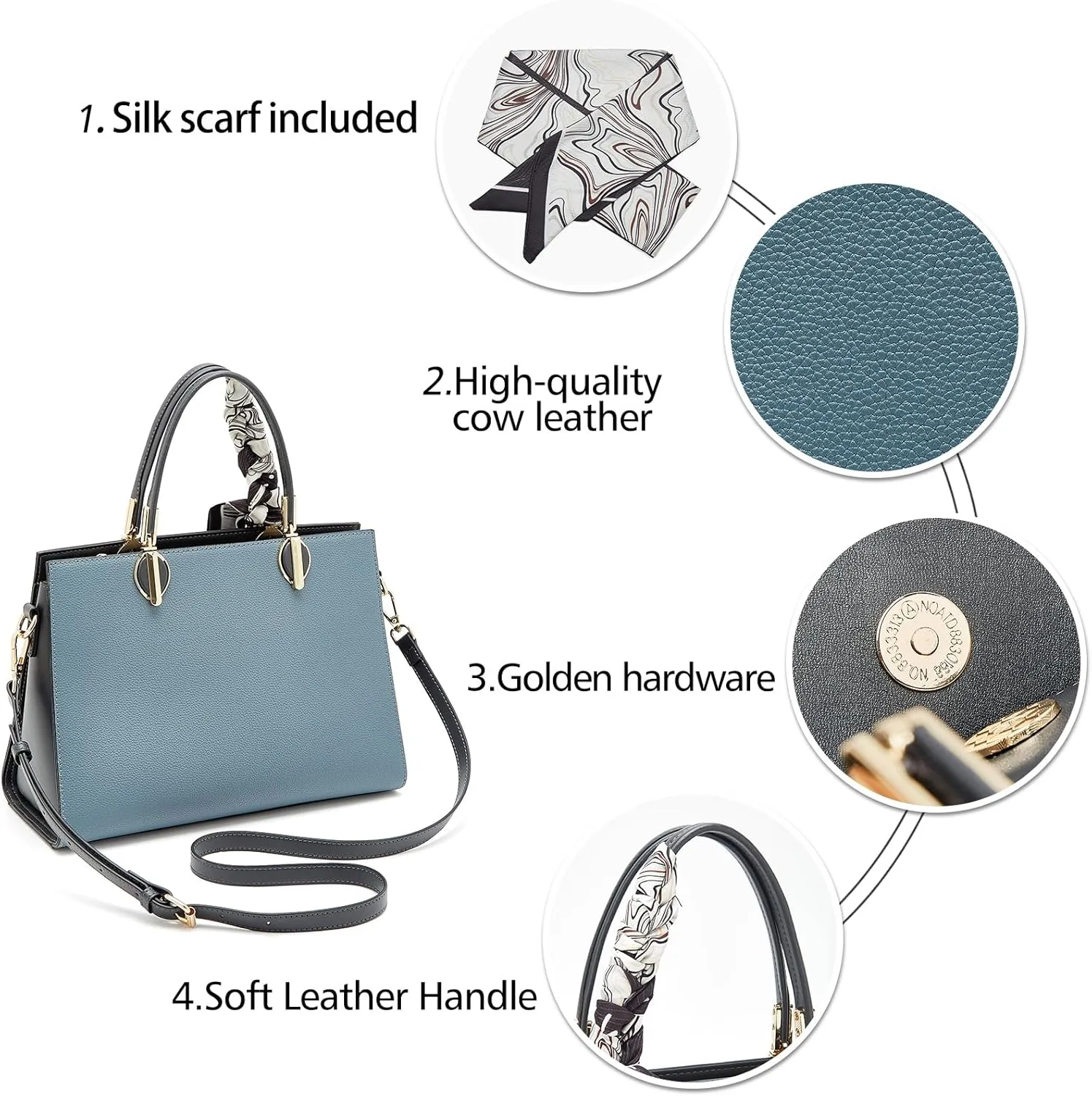 LAORENTOU Women Crossbody Handbags Cow Leather Satchel Handbags for Women Top-handle Shoulder Tote Purses