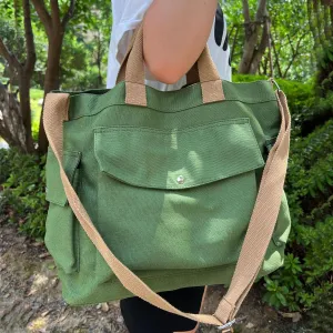 Large Canvas Crossbody Tote Bag with Pockets Canvas Messenger Bag Shoulder Hobo for Women Men Casual Travel Work Bags