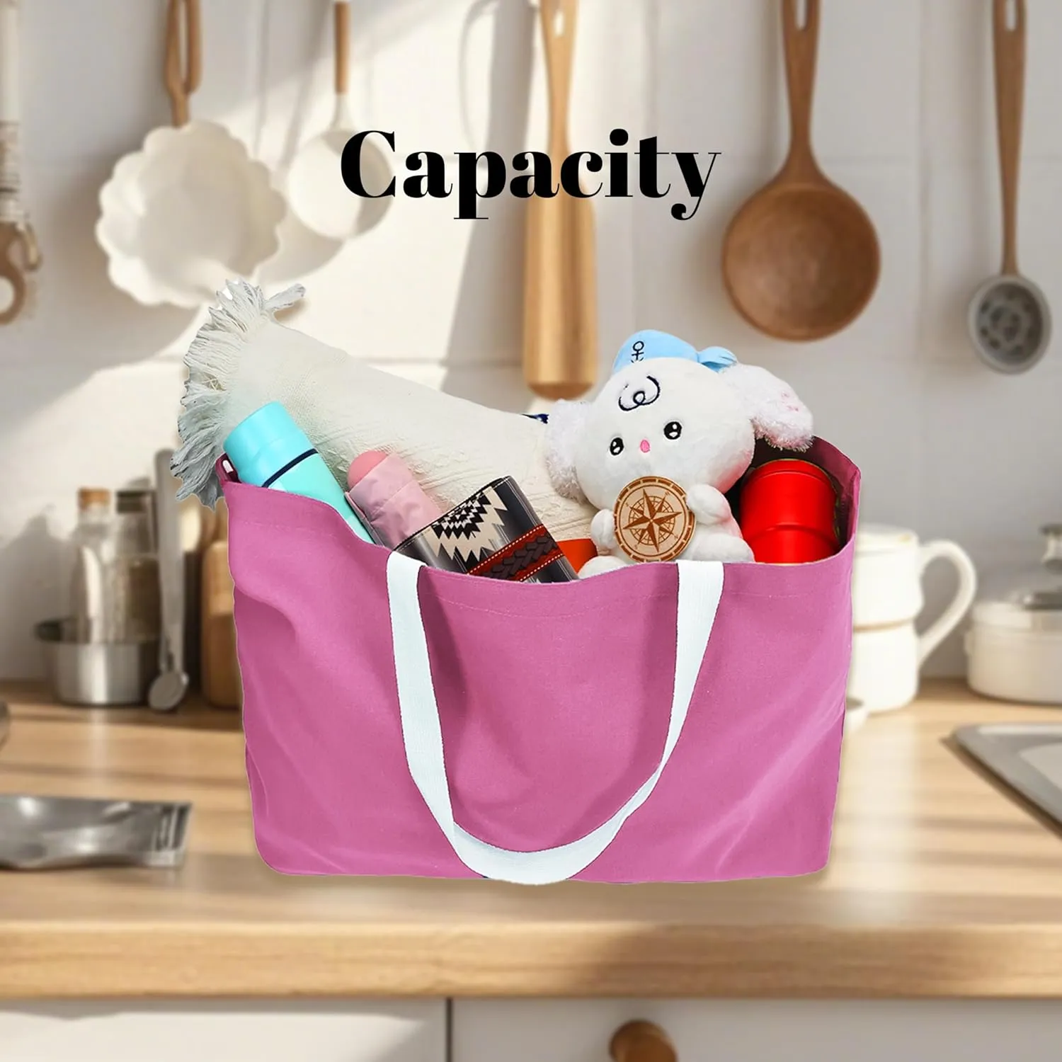 Large Canvas Tote Bag - Reusable Grocery Bag Foldable Heavy Duty Shopping Bag for DIY Art Crafts Painting Embroidery