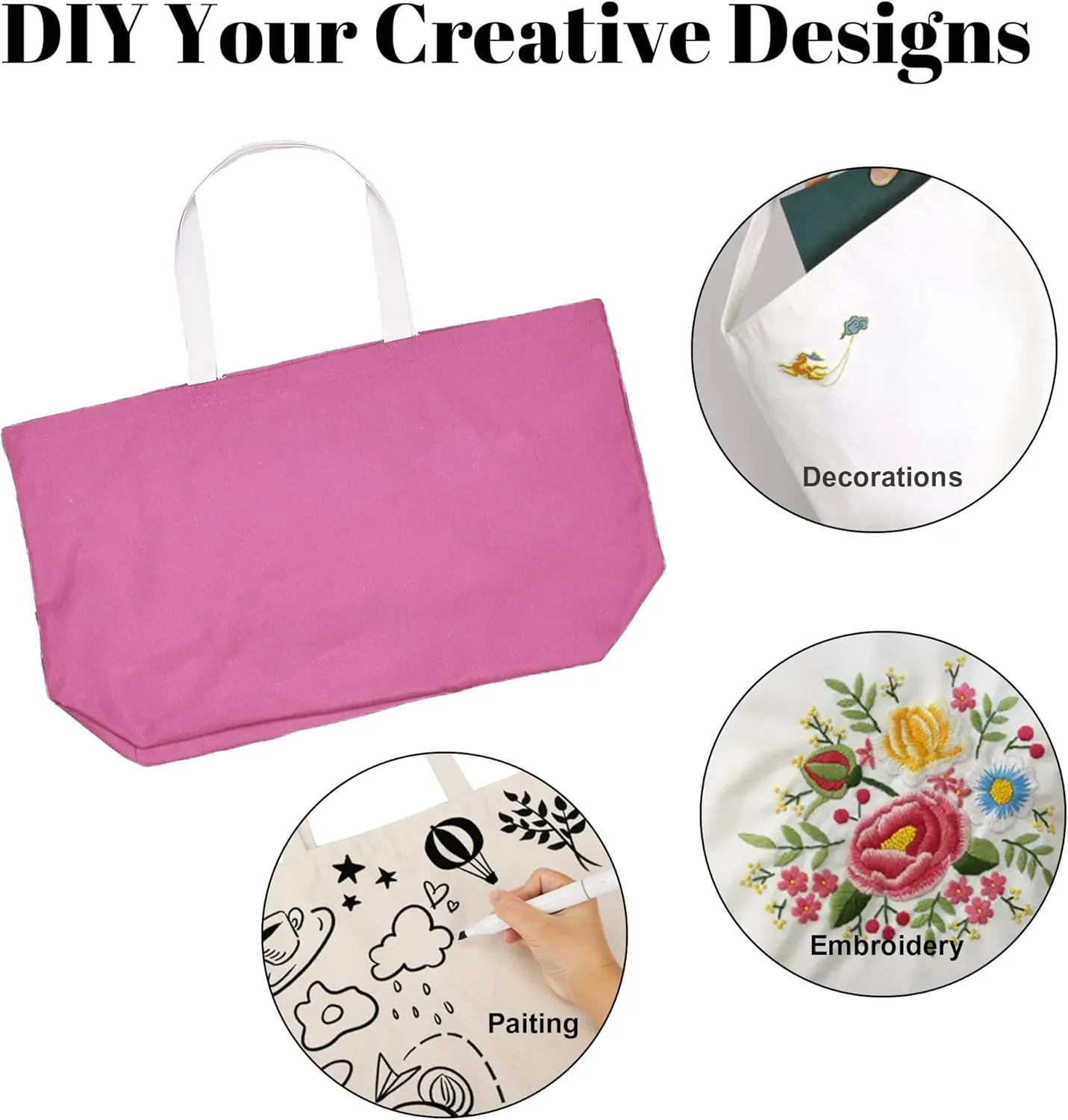 Large Canvas Tote Bag - Reusable Grocery Bag Foldable Heavy Duty Shopping Bag for DIY Art Crafts Painting Embroidery