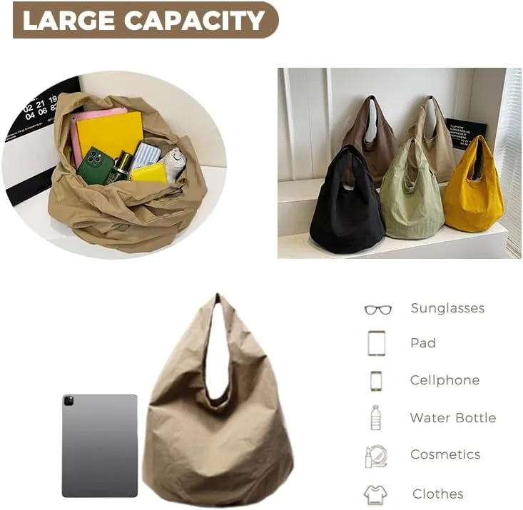 Large Capacity Slouchy Hobo Bag for Women Fashion Casual Versatile Shoulder Purses Solid Color Draped Tote Bag