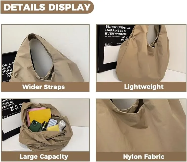 Large Capacity Slouchy Hobo Bag for Women Fashion Casual Versatile Shoulder Purses Solid Color Draped Tote Bag