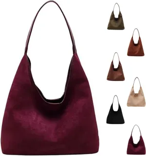 Large Suede Slouchy Bag, Brown Suede Purse Tote Bag for Women, Leather Hobo Bags Handbag Satchel for Work Travel Shopping