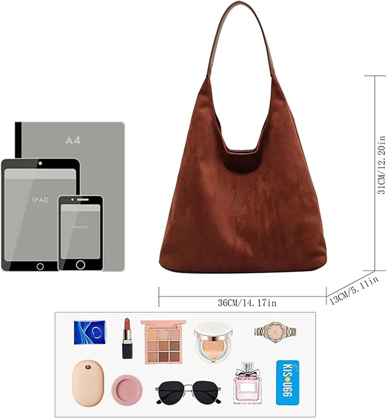 Large Suede Slouchy Bag, Brown Suede Purse Tote Bag for Women, Leather Hobo Bags Handbag Satchel for Work Travel Shopping
