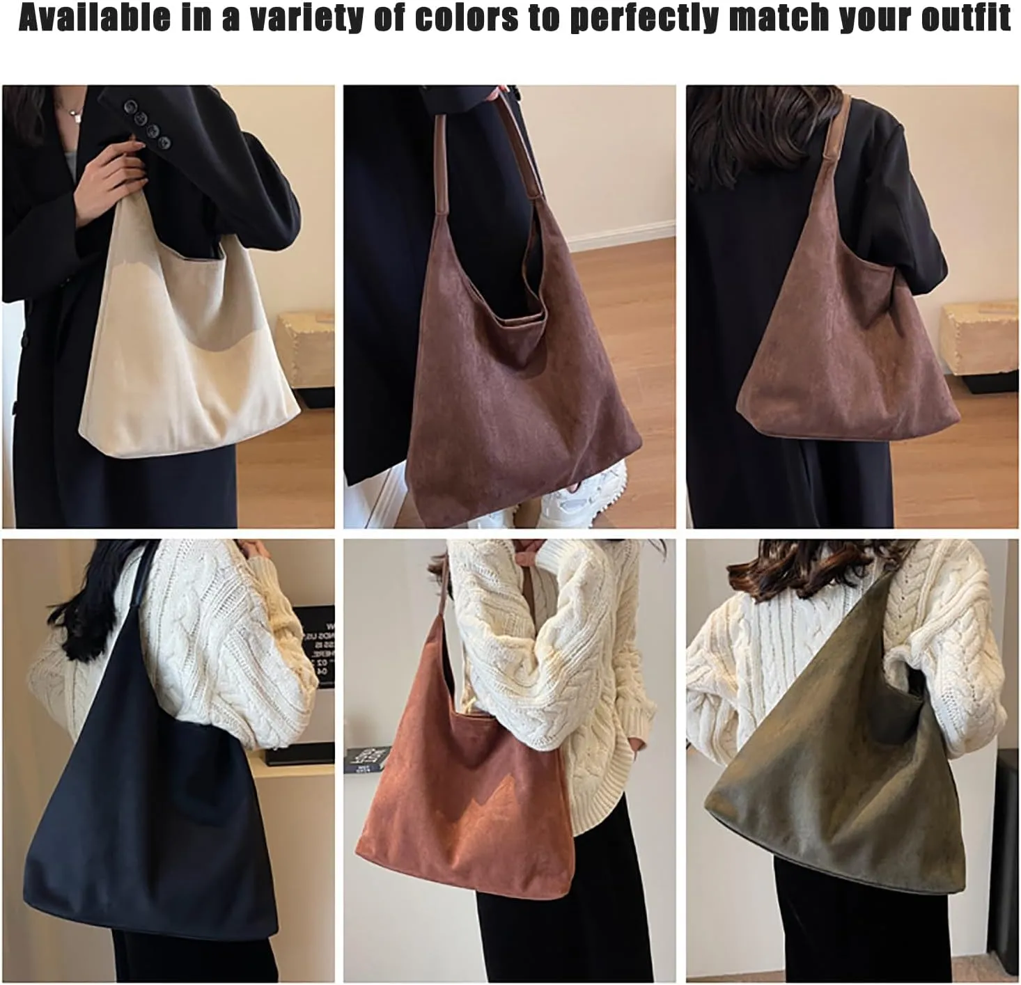 Large Suede Slouchy Bag, Brown Suede Purse Tote Bag for Women, Leather Hobo Bags Handbag Satchel for Work Travel Shopping
