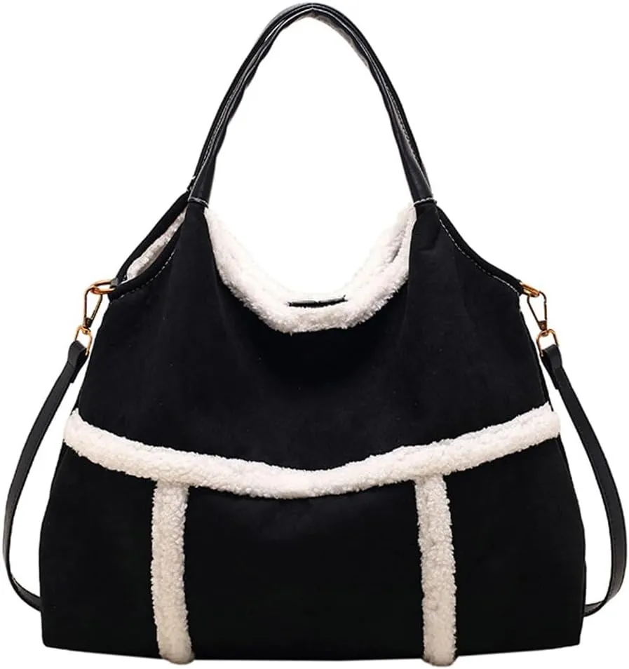 Large Tote Bag for Women Suede Crossbody Shoulder Purse Top Handle Handbag with Faux Lamb Wool Lined Work Travel Purse