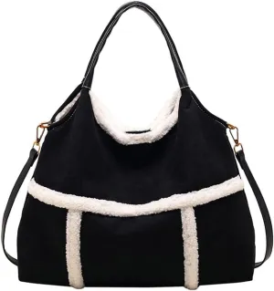 Large Tote Bag for Women Suede Crossbody Shoulder Purse Top Handle Handbag with Faux Lamb Wool Lined Work Travel Purse