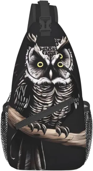 Late Night Owl Print Cross Chest Bag Sling Backpack Crossbody Shoulder Bag Travel Hiking Daypack Unisex