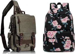 Leaper Canvas Crossbody Bag Messenger Bag Floral Laptop Backpack Bundle