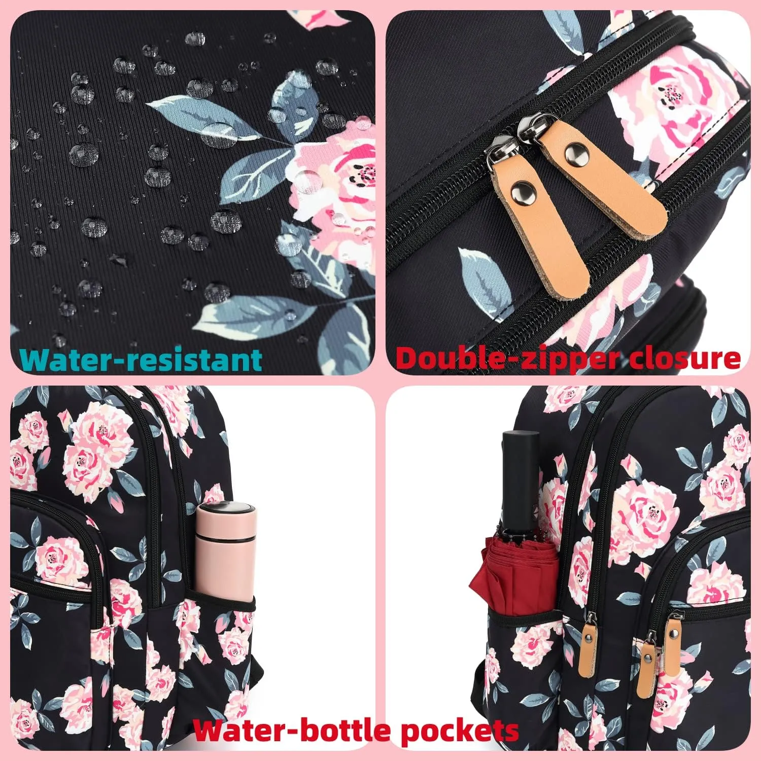 Leaper Water-resistant Cute Rabbit Laptop Backpack Bunny School Travel Bag Bookbags Satchel Black