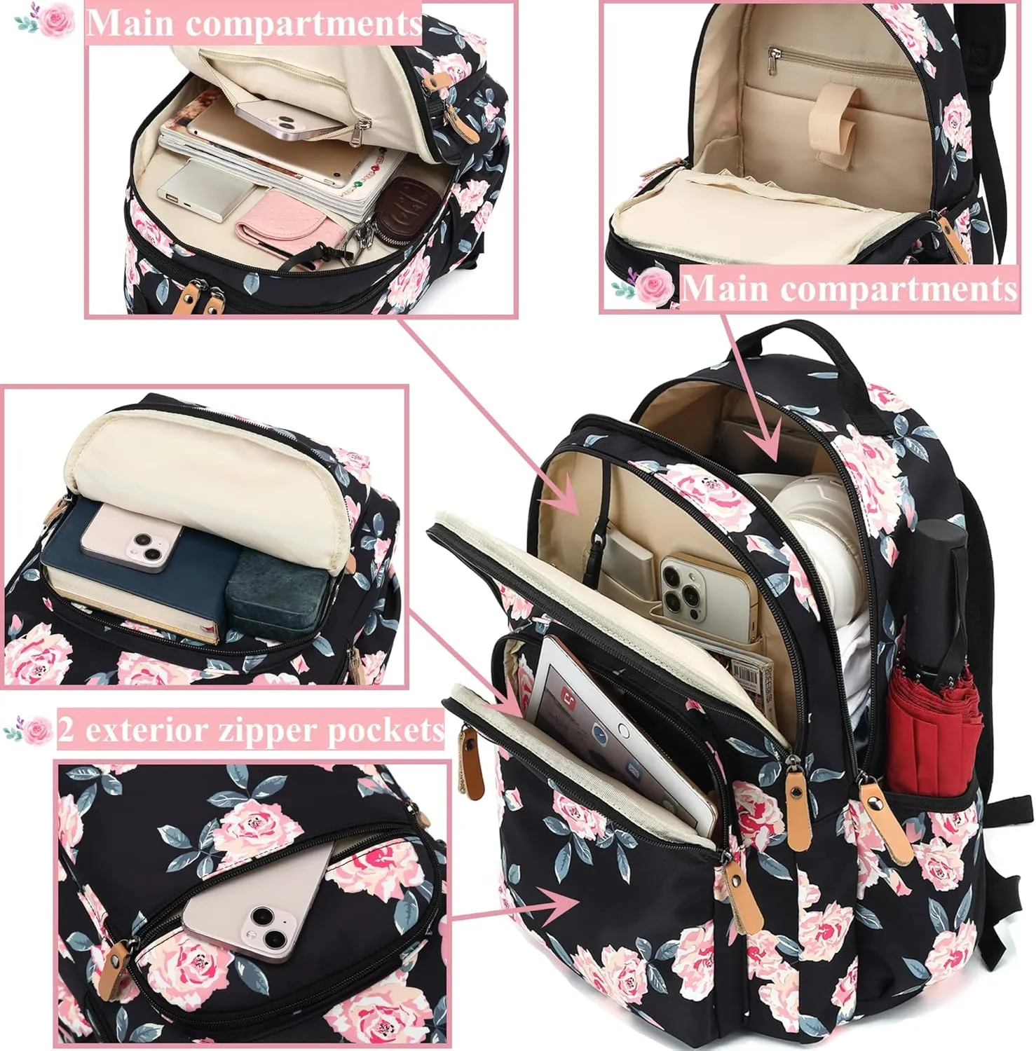 Leaper Water-resistant Cute Rabbit Laptop Backpack Bunny School Travel Bag Bookbags Satchel Black