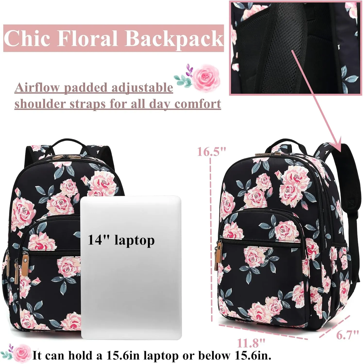 Leaper Water-resistant Cute Rabbit Laptop Backpack Bunny School Travel Bag Bookbags Satchel Black