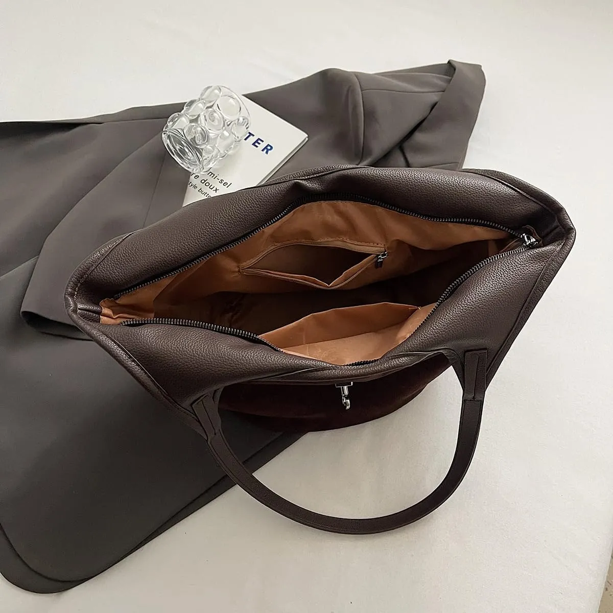 Leather Hobo Bags for Women Brown Purses Suede Purse Slouchy Tote Bag Suede Tote Bag Fall Purses Handbag