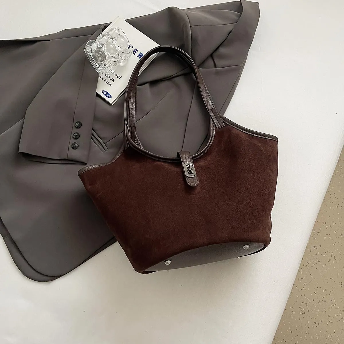 Leather Hobo Bags for Women Brown Purses Suede Purse Slouchy Tote Bag Suede Tote Bag Fall Purses Handbag