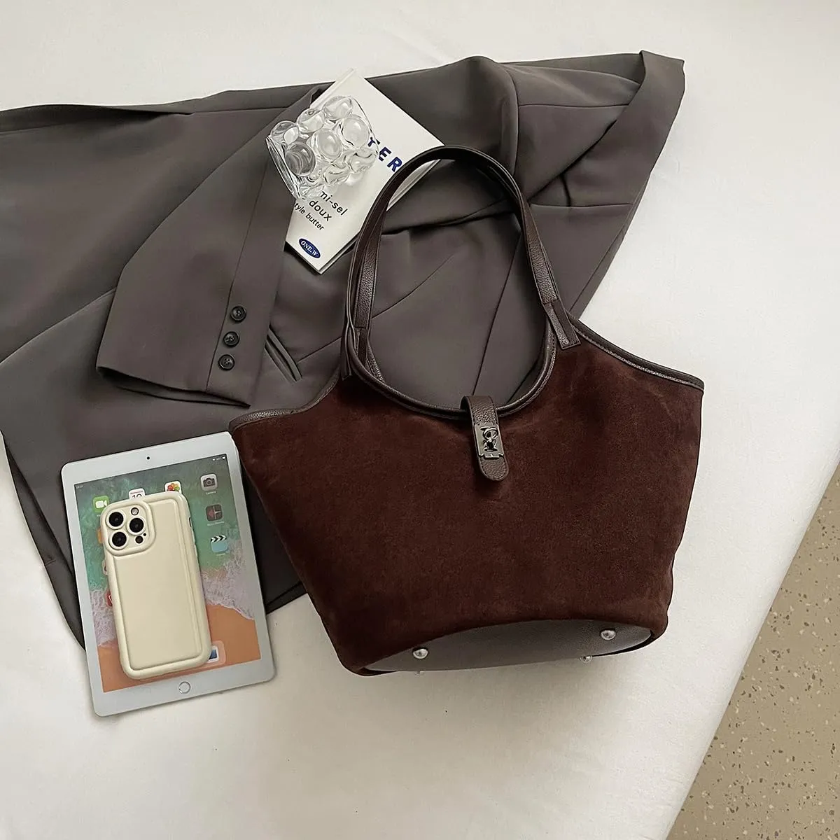Leather Hobo Bags for Women Brown Purses Suede Purse Slouchy Tote Bag Suede Tote Bag Fall Purses Handbag