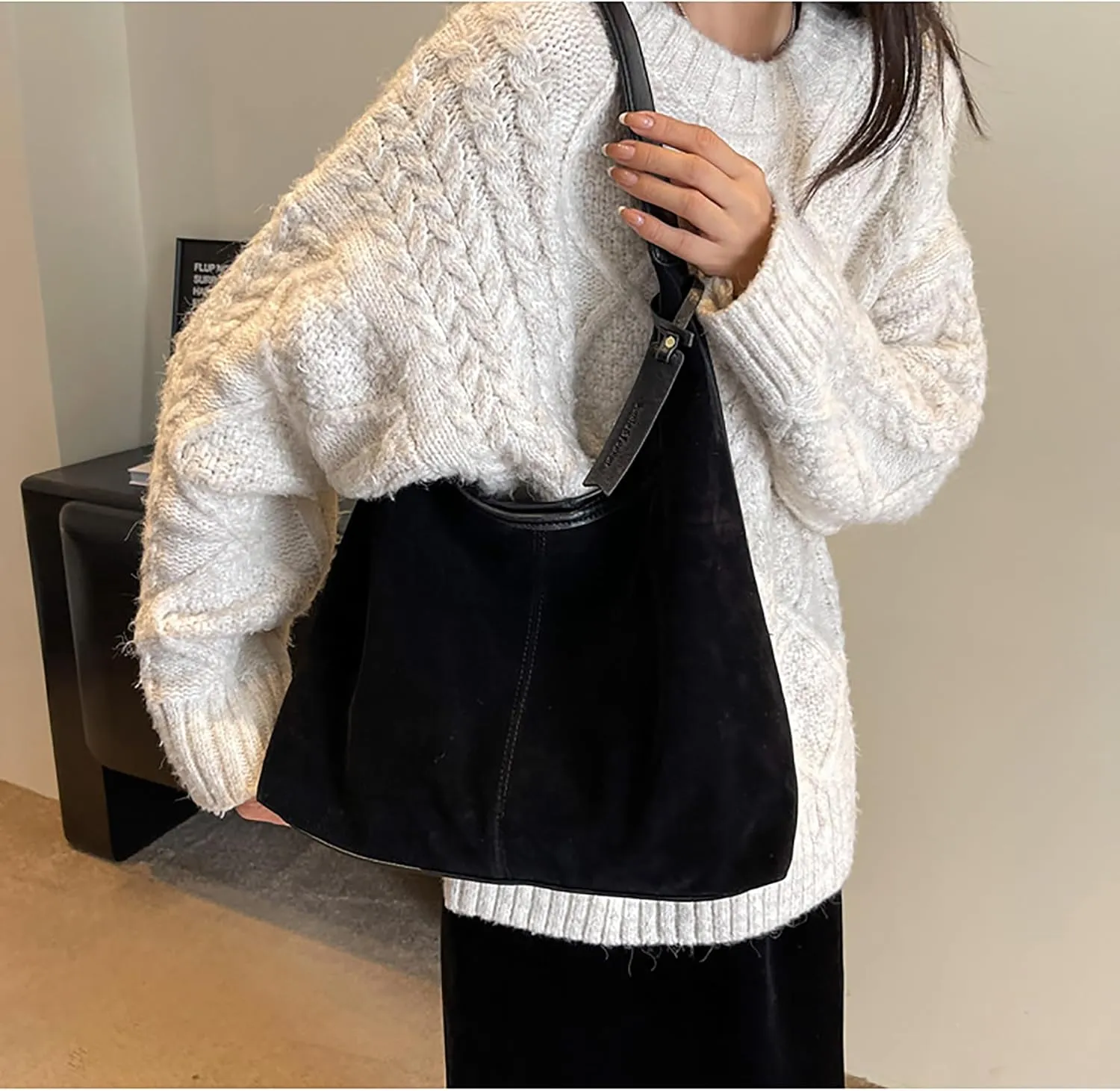 Leather Hobo Bags for Women - Brown Suede Slouchy Tote Bags - Fall Winter Purses & Handbags