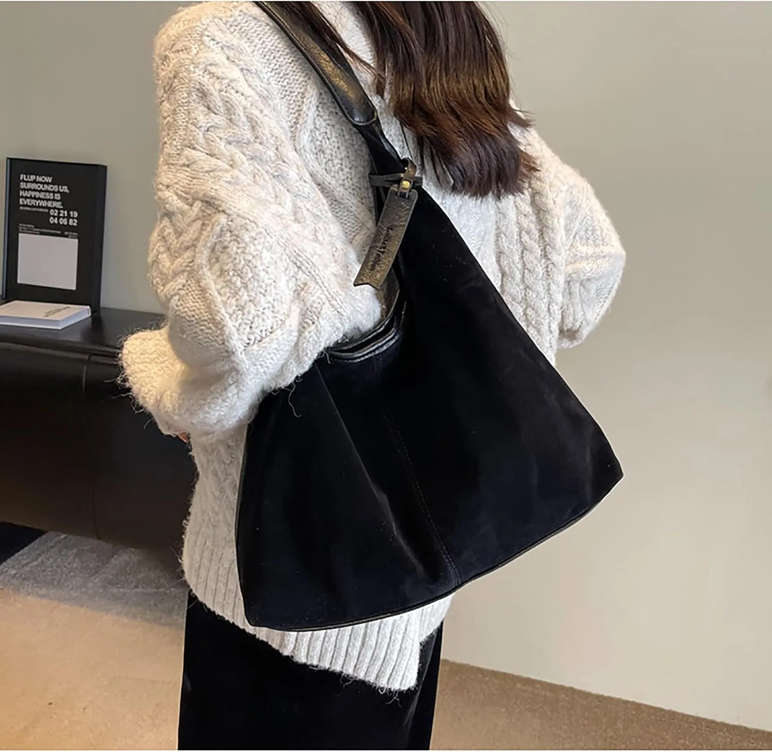 Leather Hobo Bags for Women - Brown Suede Slouchy Tote Bags - Fall Winter Purses & Handbags