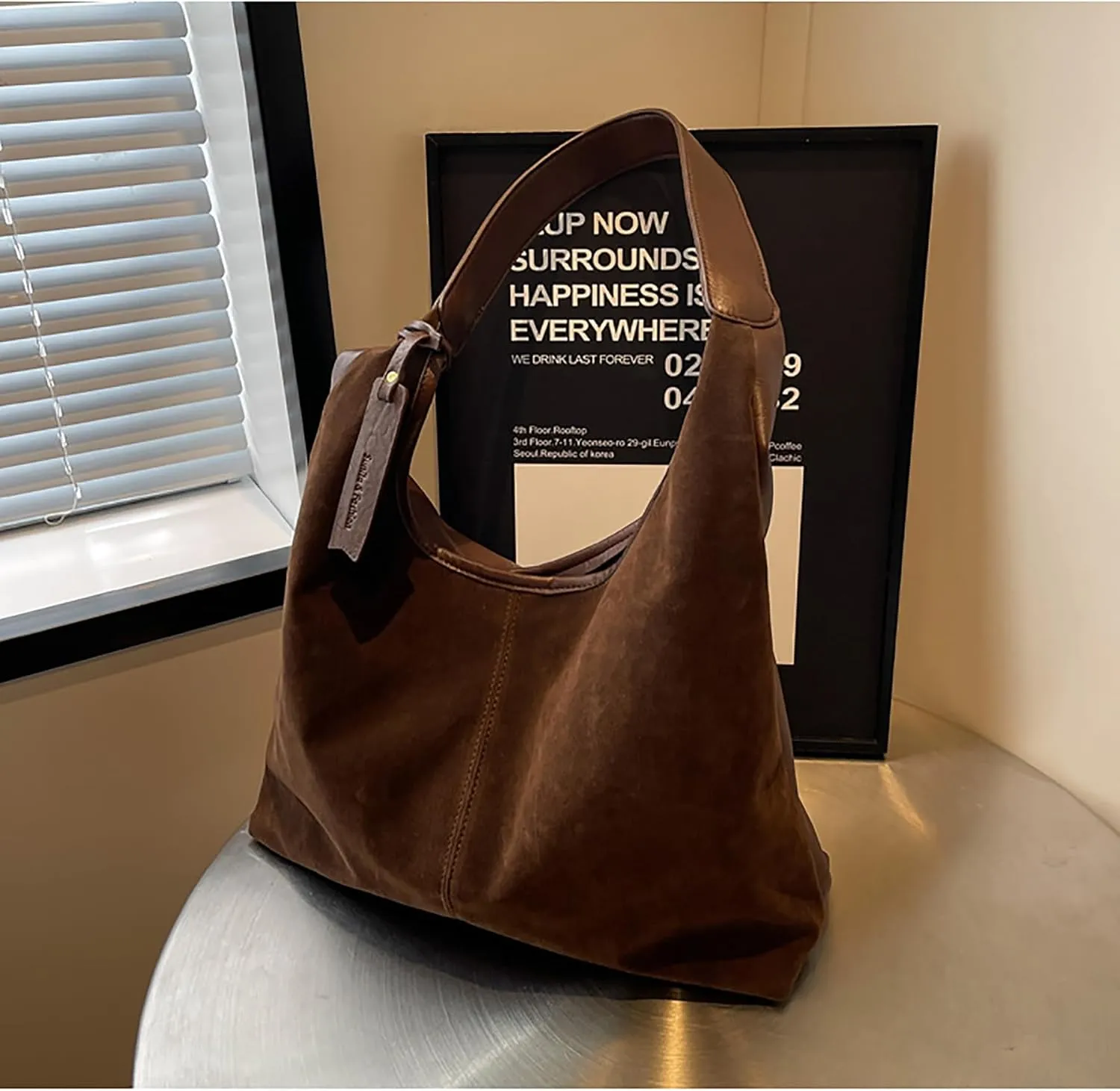 Leather Hobo Bags for Women - Brown Suede Slouchy Tote Bags - Fall Winter Purses & Handbags
