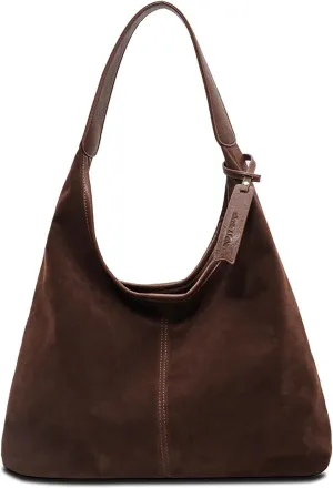 Leather Hobo Bags for Women - Brown Suede Slouchy Tote Bags - Fall Winter Purses & Handbags