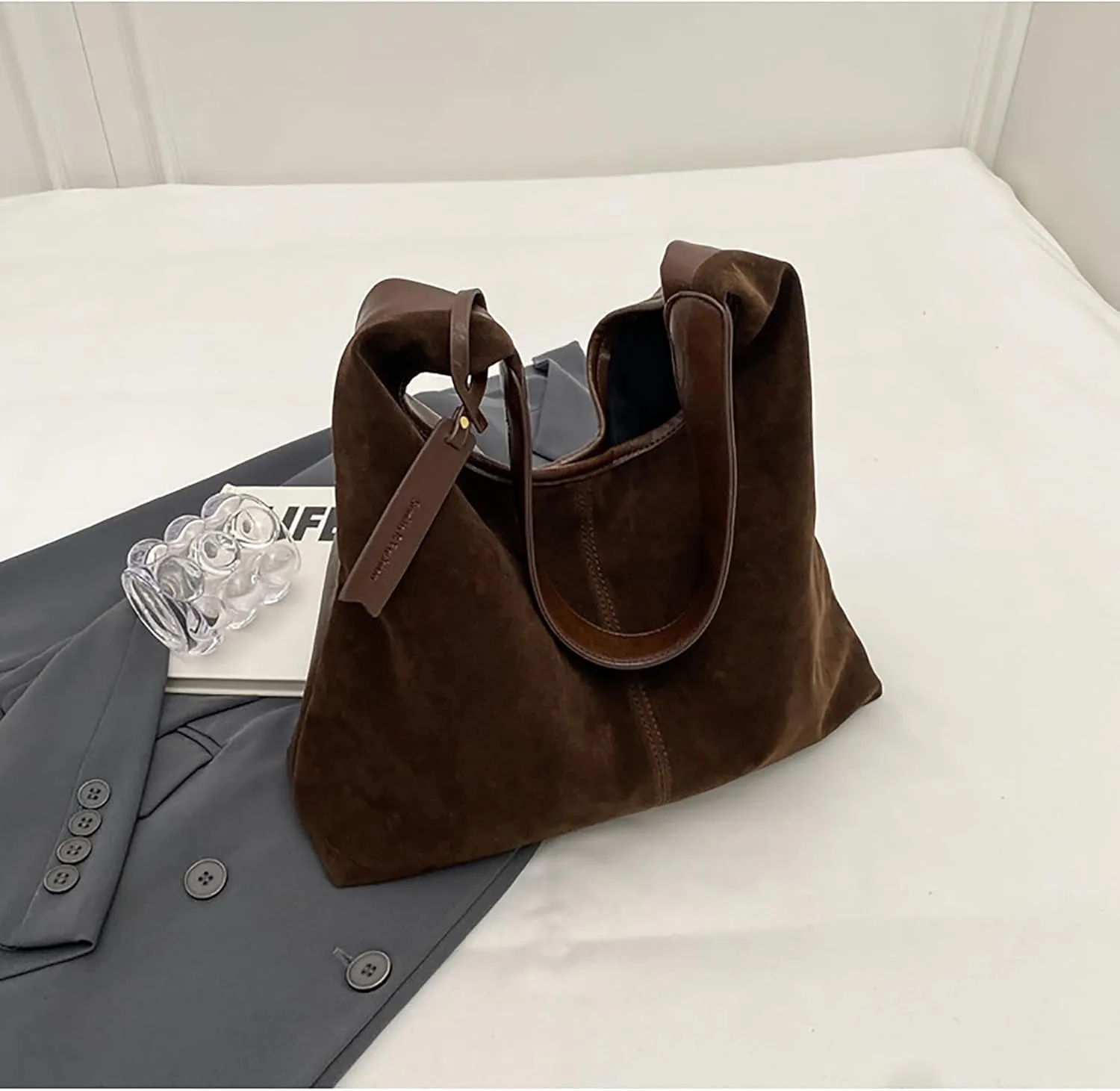 Leather Hobo Bags for Women - Brown Suede Slouchy Tote Bags - Fall Winter Purses & Handbags
