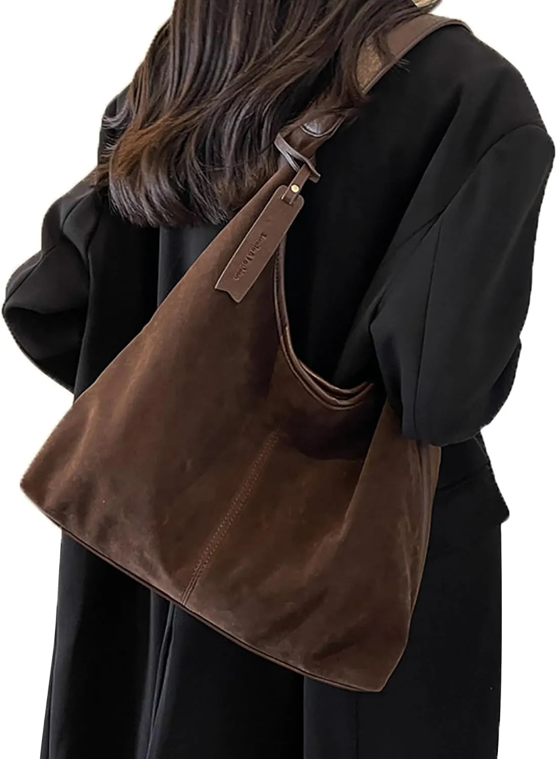 Leather Hobo Bags for Women - Brown Suede Slouchy Tote Bags - Fall Winter Purses & Handbags