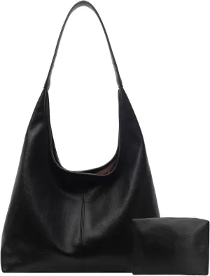 Leather Hobo Bags for Women Slouchy Tote Bag Retro PU Leather Purse Soft Shoulder Handbags Large Work Tote Bag 2pcs