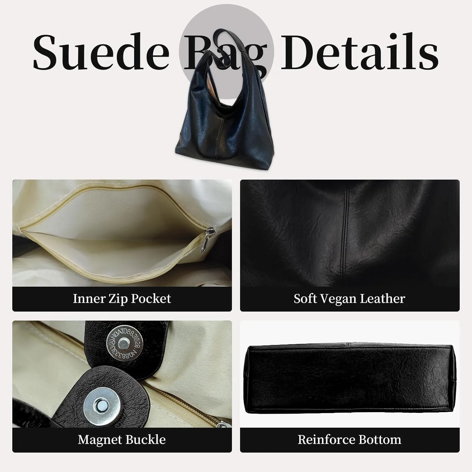Leather Hobo Bags for Women Slouchy Tote Bag Retro PU Leather Purse Soft Shoulder Handbags Large Work Tote Bag 2pcs