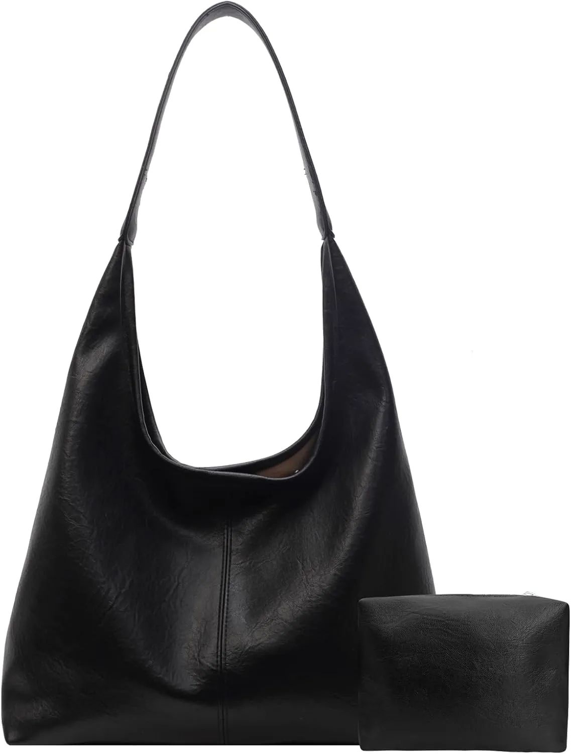 Leather Hobo Bags for Women Slouchy Tote Bag Retro PU Leather Purse Soft Shoulder Handbags Large Work Tote Bag 2pcs