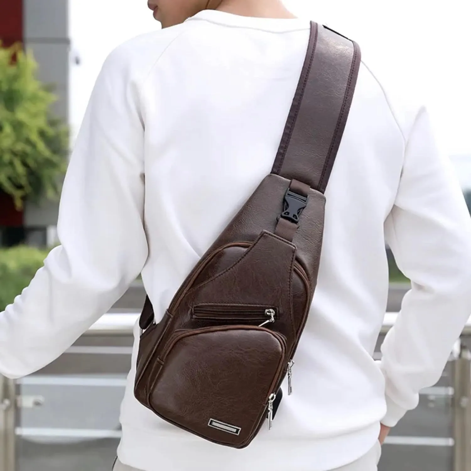 Leather sling bag for men, small crossbody cycling bag, waterproof travel chest bag, sling bag Party favor