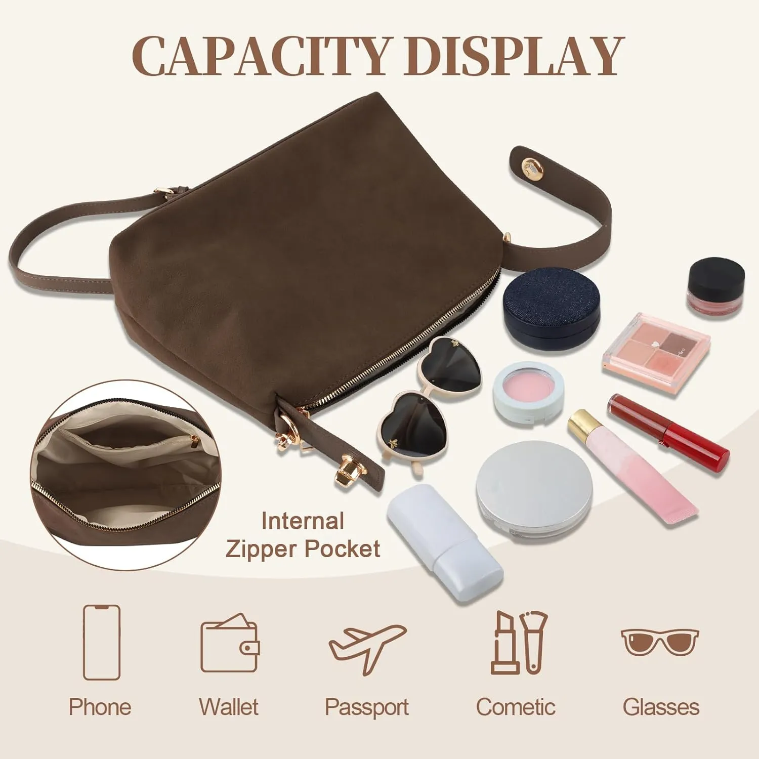 Leather Suede Tote Bags for Women, Brown Suede Purse Handbag Retro Crossbody Bag, Hobo Suede Shoulder Bag Satchels Bag