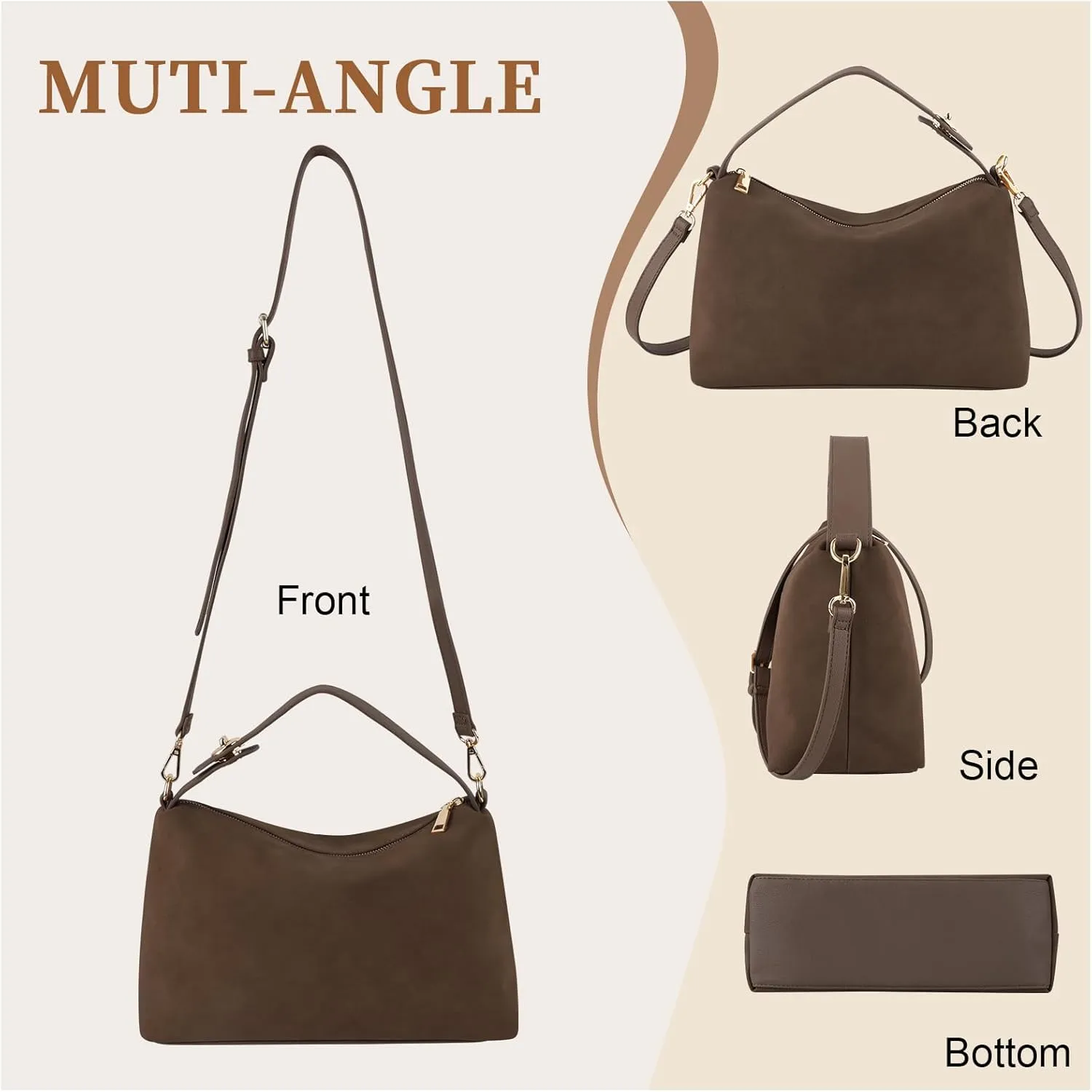 Leather Suede Tote Bags for Women, Brown Suede Purse Handbag Retro Crossbody Bag, Hobo Suede Shoulder Bag Satchels Bag