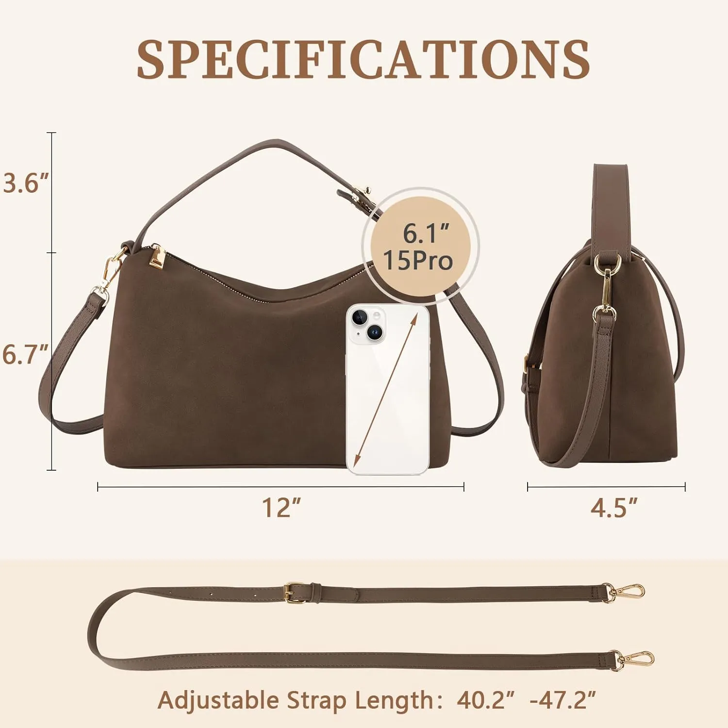 Leather Suede Tote Bags for Women, Brown Suede Purse Handbag Retro Crossbody Bag, Hobo Suede Shoulder Bag Satchels Bag