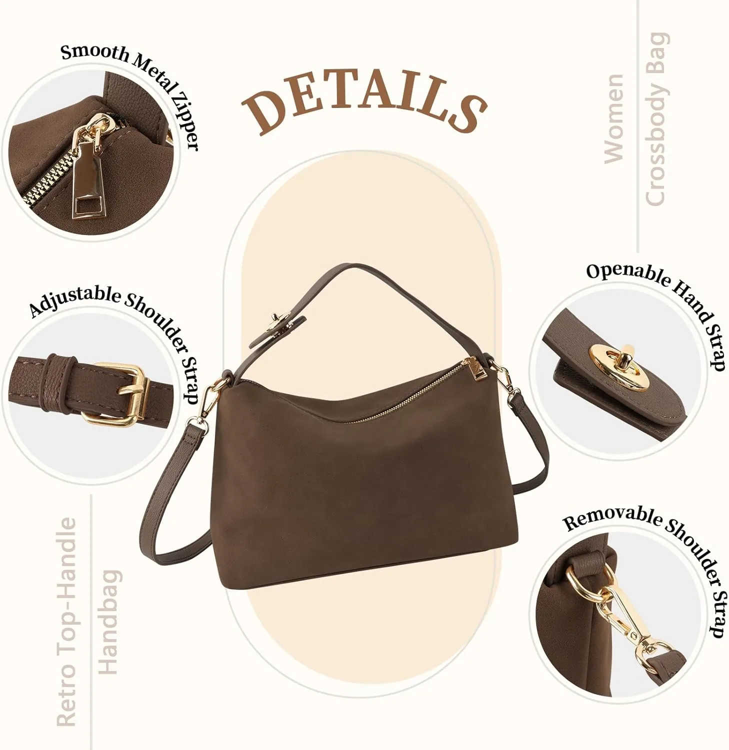 Leather Suede Tote Bags for Women, Brown Suede Purse Handbag Retro Crossbody Bag, Hobo Suede Shoulder Bag Satchels Bag
