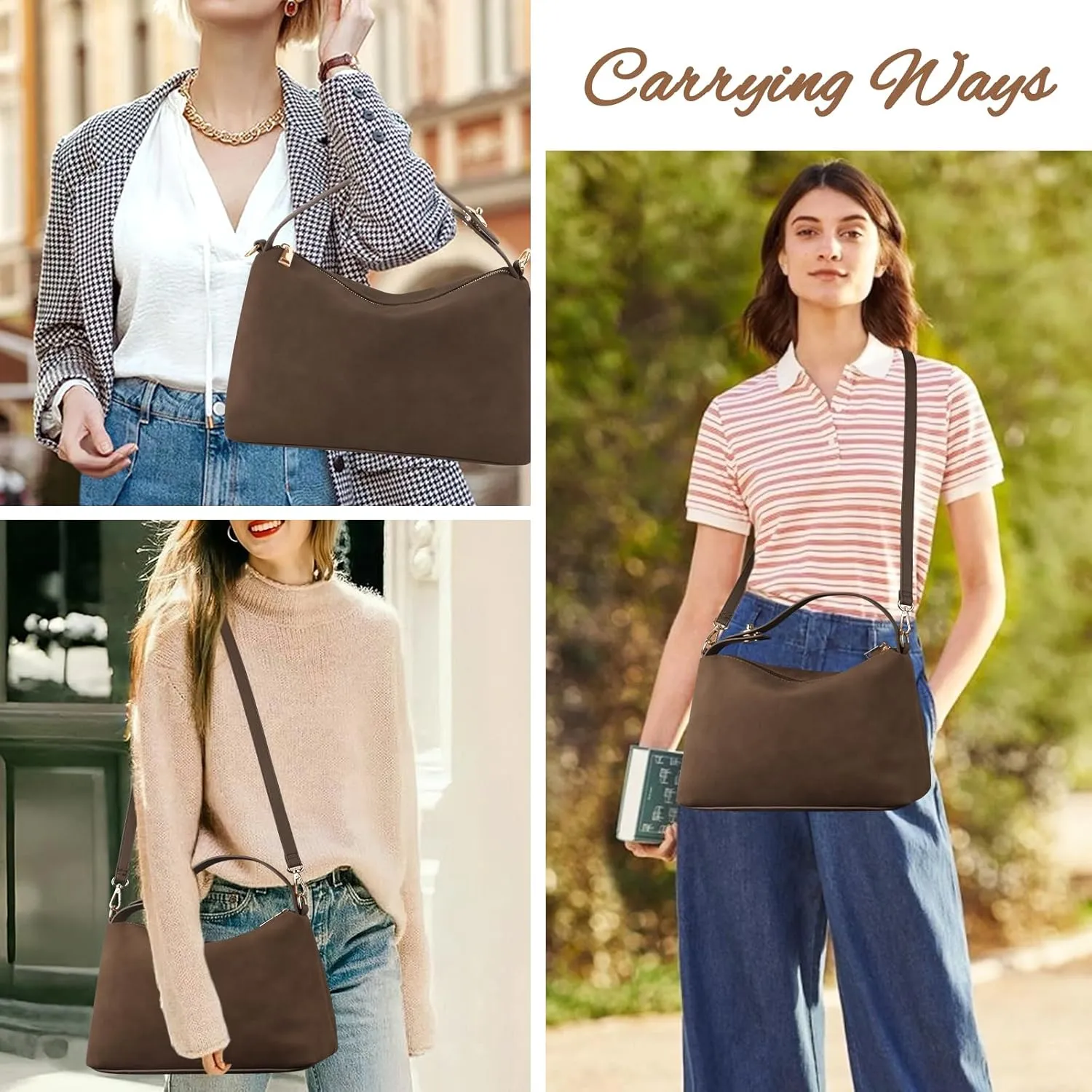 Leather Suede Tote Bags for Women, Brown Suede Purse Handbag Retro Crossbody Bag, Hobo Suede Shoulder Bag Satchels Bag