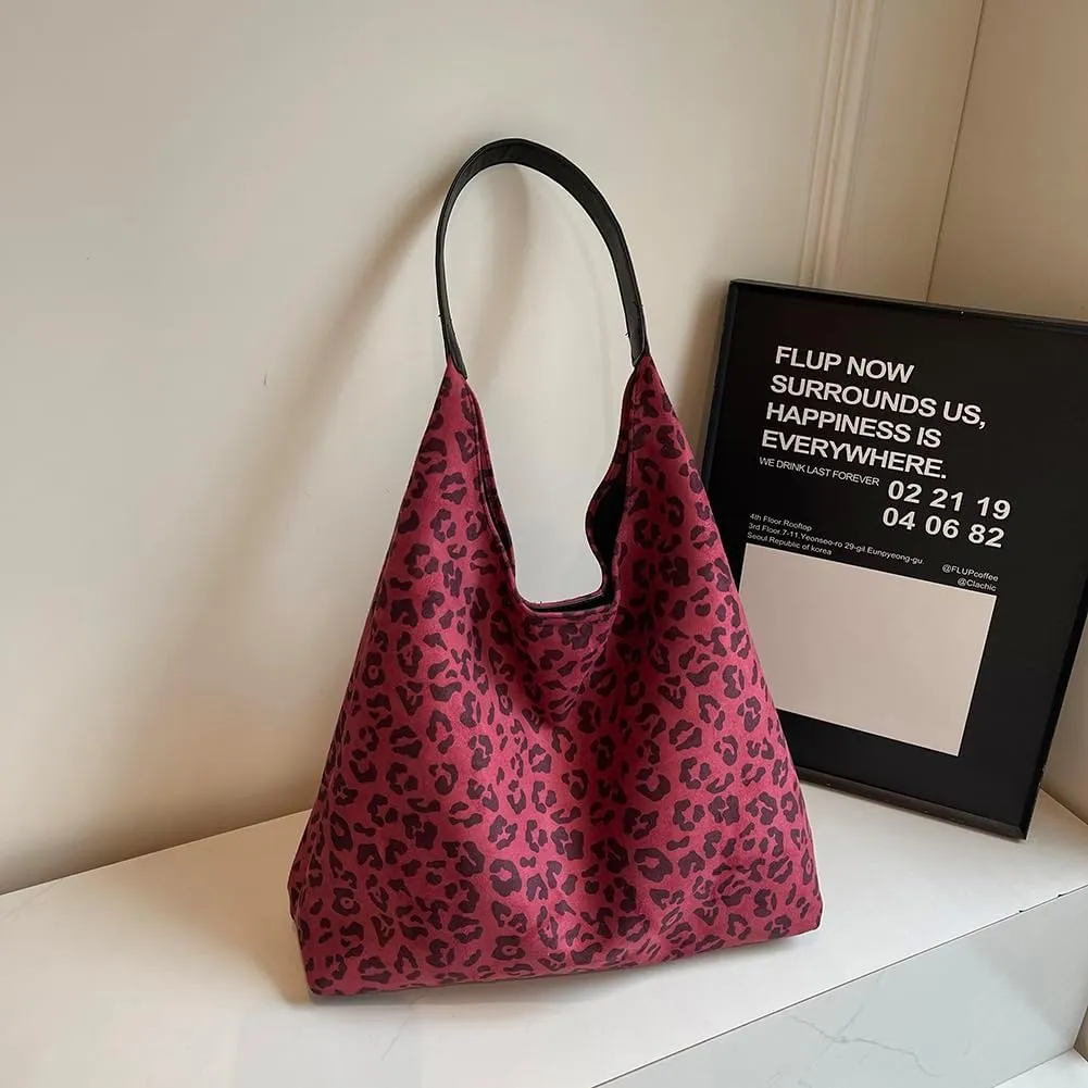 Leopard Tote Bag for Women, Cute Animal Print Purse, Vintage Hobo Bag, Large Capacity, Suede