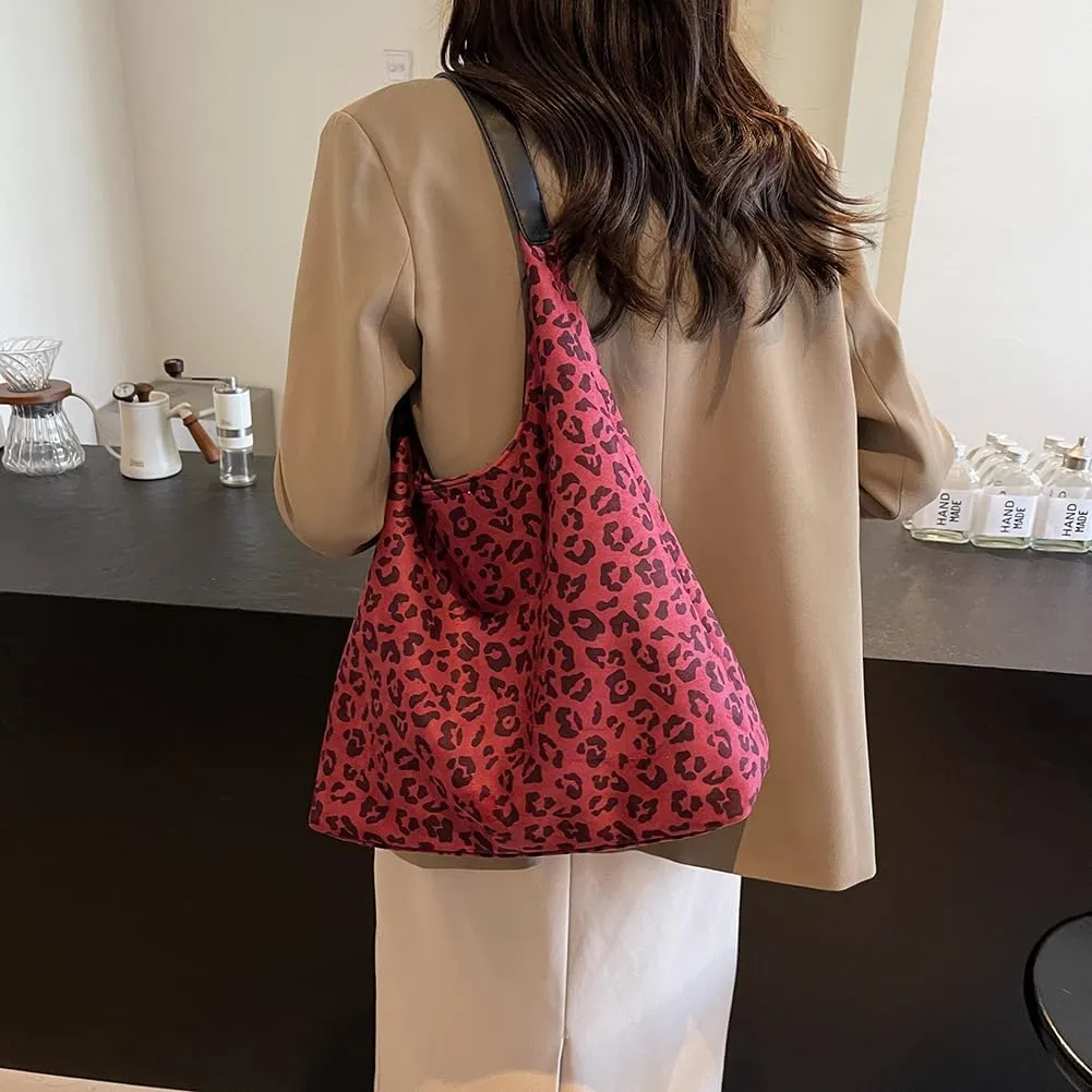 Leopard Tote Bag for Women, Cute Animal Print Purse, Vintage Hobo Bag, Large Capacity, Suede