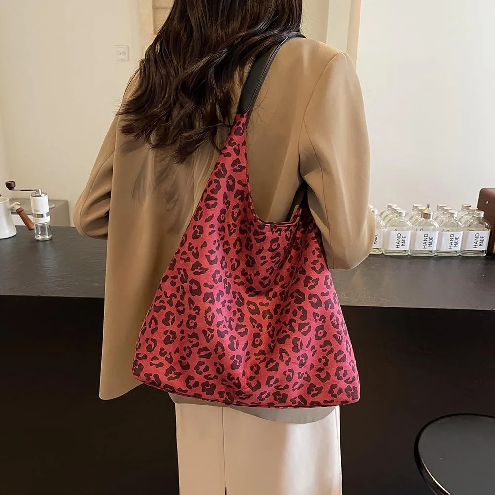 Leopard Tote Bag for Women, Cute Animal Print Purse, Vintage Hobo Bag, Large Capacity, Suede