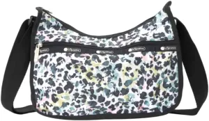 LeSportsac Charming Cheetah Classic Hobo Crossbody Bag   Cosmetic Bag, Style 7520/Color E446, Watercolor Inspired Interpretive Cheetah Design, Abstract Colorful Iridescent Pearlized Sheen