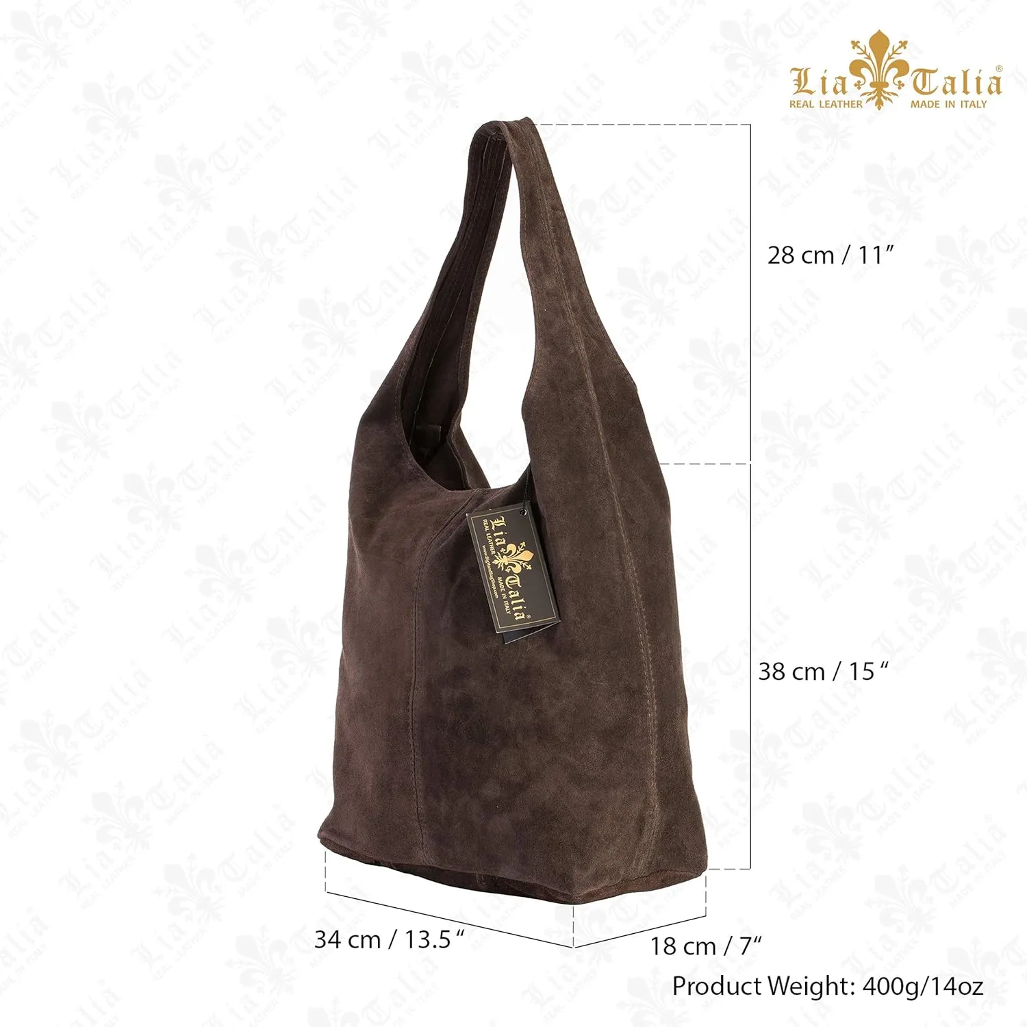 LiaTalia Womens Large Italian Suede Leather Single Shoulder Strap Hobo Slouch Bag with Storage Bag