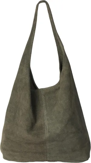 LiaTalia Womens Large Italian Suede Leather Single Shoulder Strap Hobo Slouch Bag with Storage Bag