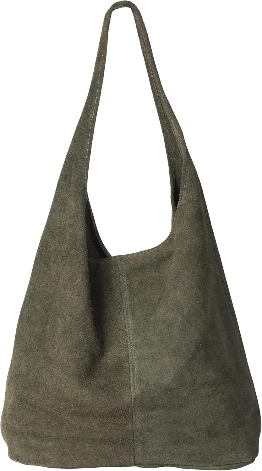 LiaTalia Womens Large Italian Suede Leather Single Shoulder Strap Hobo Slouch Bag with Storage Bag